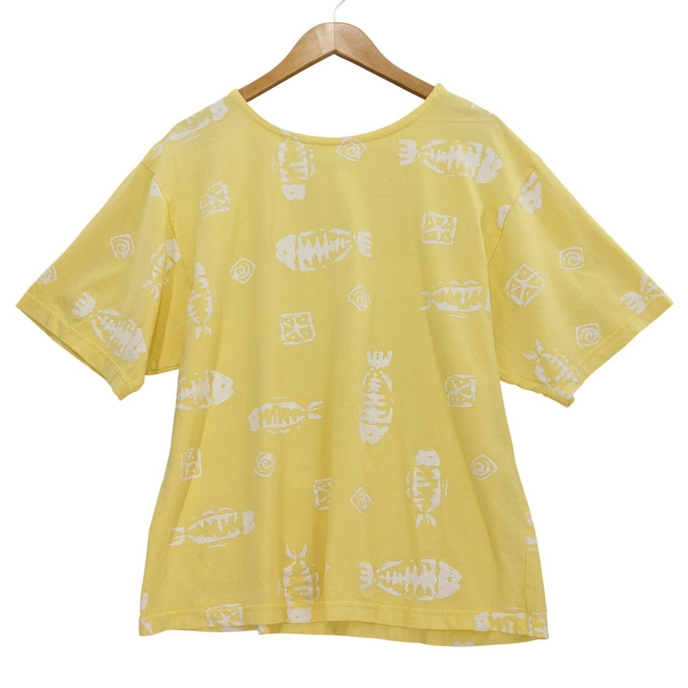 Cotton Connection T-Shirt Womens Large Yellow Fish Skeleton Graphic Made in USA‎